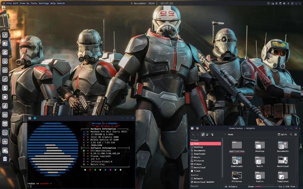 Ultramarine Linux KDE desktop featuring Wrecker from The Bad Batch