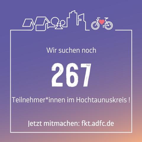 Fahrradklima-Test Logo Wir suchen noch 267 Teilnehmende für den Hochtaunuskreis
Jetzt mitmachen auf fkt.adfc.de