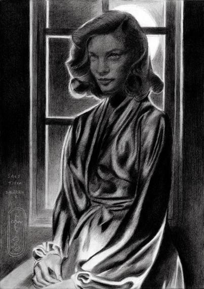 Ms Bacall

This graphite pencil drawing ‘Sans Titre  30-10-24’ is inspired by a picture of Lauren Bacall in a satin dress. Not the first time though I immortalized her in graphite. Back in 2014 I only drew her portrait. This time the focus is entirely on the dress. Yet again I have to admit to my satin fetish. Before you think I am a pervert it’s only for the sake of art. These shiny glitters simply keep on fascinating me. Since I consider myself a true tonalist these subtle shifts in tonal values are my very cup of tea.

Value Added?

Starting this drawing I had it in me to apply a cubist style like I did with Anna Sten for example. However, taking a closer look at the dress and its folds I came to a different conclusion. The folds and glimmers were too perfect to be ruined my by type of cubism. Then again, in the process of drawing I soon realized I was only copying it. Even though the head already had a mild cubist styling I decided to cancel that too. Back to square one so to speak because what value I could add to the scenery? Then I remembered the phenomenon of Inktober; something I never participated in. For no particular reason I hardly work with ink but combined with the approaching Halloween I had an idea.