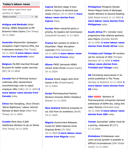 Screenshot of the LabourStart home page.