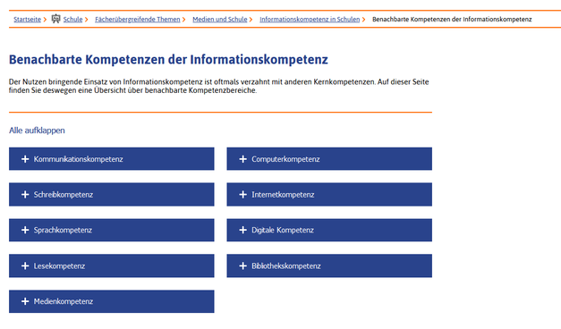 Ausschnitt der verlinkten Seite mit den oben als Hashtags Kompetenzen