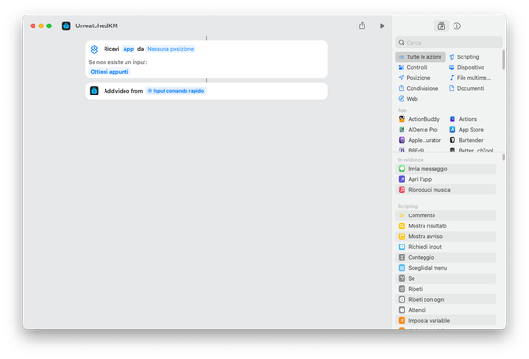 The Shortcut that adds the current pasteboard link to Unwatechd