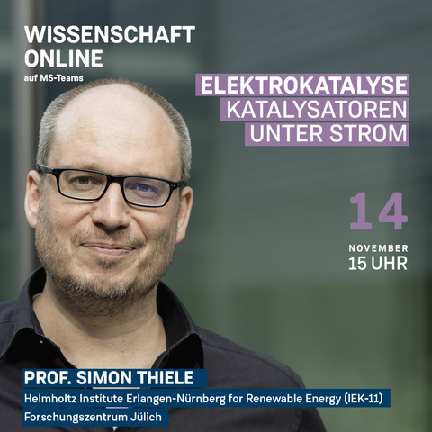 Ein Foto von Prof. Dr.-Ing. Simon Thiele mit den Angaben zum Termin am 14. November um 15 Uhr