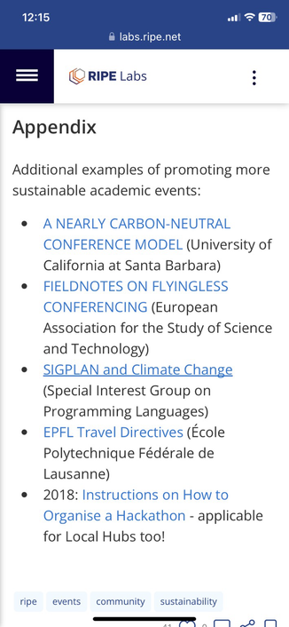 “Additional examples of promoting more sustainable academic events”