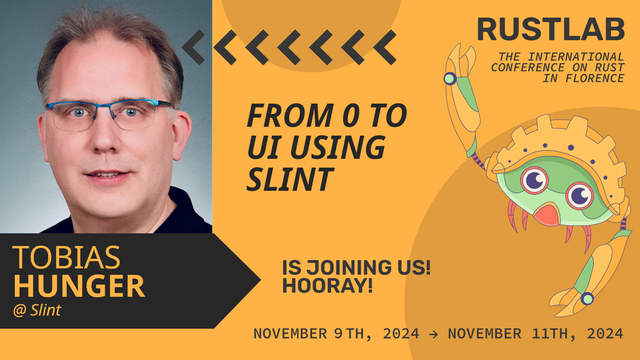 Tobias Hunger at RustLab, the International Conference on Rust in Florence, November 9th, 2024 - November 11th 2024