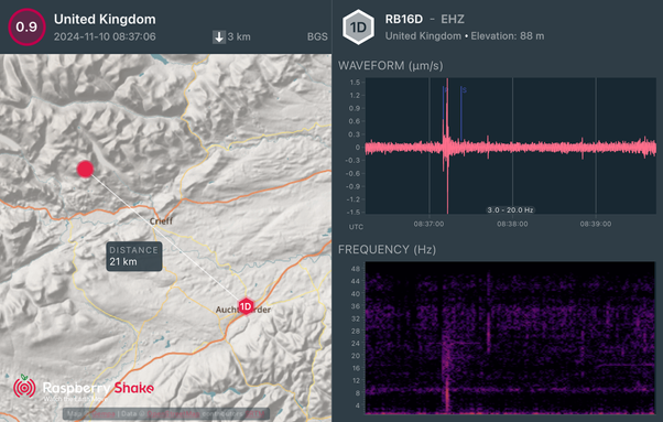 Seismogram and map of an earthquake