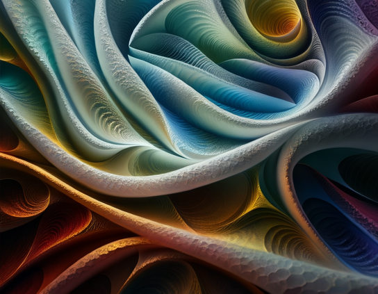 A close-up of intricate, flowing folds in subtle gradient hues, evoking the tactile feeling of a richly textured paper.