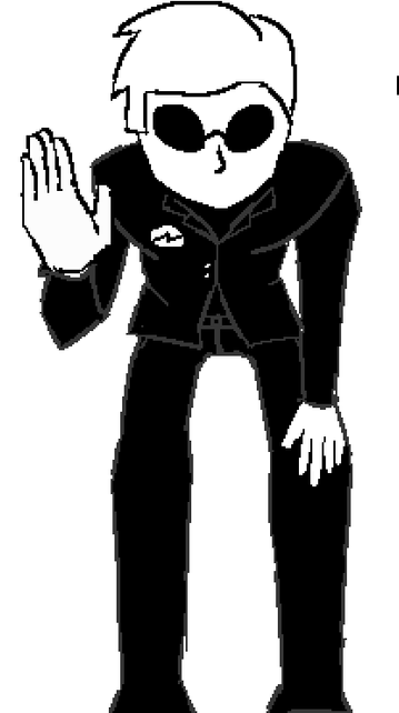 a a drawing of dave strider bending over and waving at a camera placed around waist height