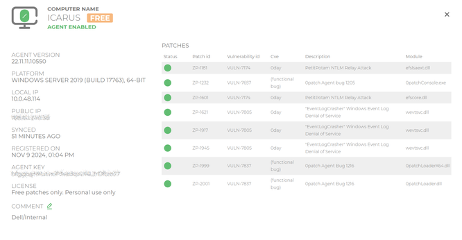 0patch dashboard CI view