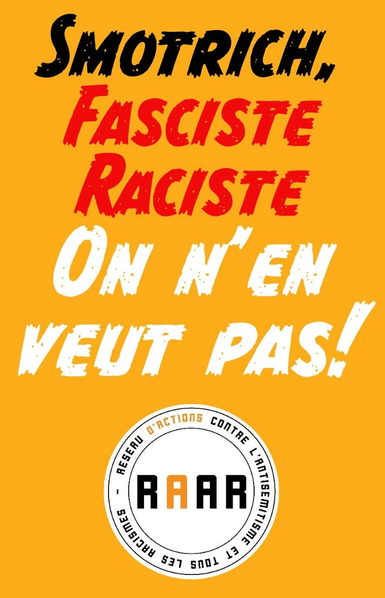 Affiche "Smotrich, fasciste raciste on n'en veut pas !"
