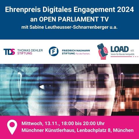 Wir laden Sie herzlich zur Preisverleihung mit anschließendem Empfang ein.

Mittwoch, 13.11.2024
18:00 Uhr – 20:00 Uhr
München
Münchner Künstlerhaus, Millerzimmer
Lenbachplatz 8
80333 München