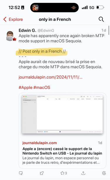 Screenshot of this post before edit: https://mstdn.moimeme.ca/@EdwinG/113464105926790629

“Only in a French” is highlighted. 
- - -
Capture d’écran de cette publication avant la modification: https://mstdn.moimeme.ca/@EdwinG/113464105926790629

« Only in a French » (seulement dans un baiser) est surligné