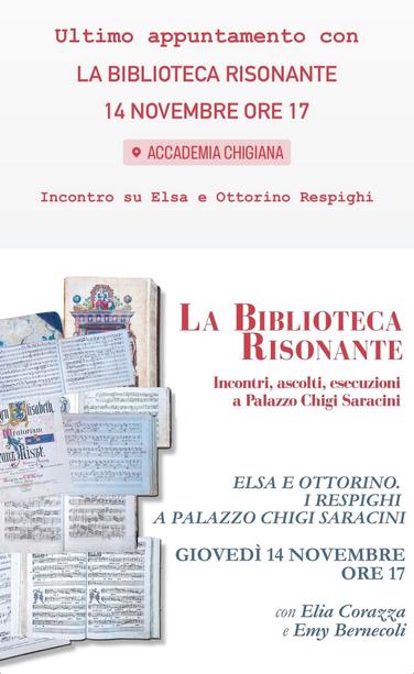 La biblioteca risonante. Incontri a palazzo chigi saracini, accademia chigiana, Siena, giovedì 14 novembre 2024 h. 17. Emy Bernecoli Violino, Elia Andrea Corazza Pianoforte