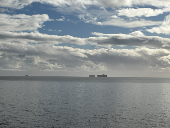 View of the Pacific at Beacon Hill Park Victoria BC Canada with some ships at the horizon