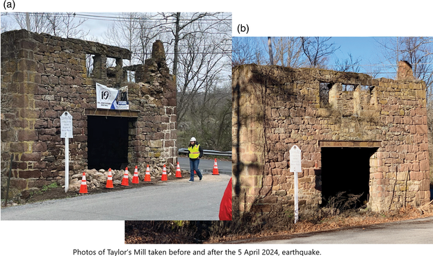 Photos of Taylor’s Mill taken before and after the 5 April 2024, earthquake.