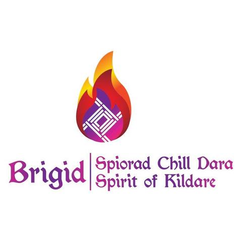 Logo: stylised Brigid's Cross inside a stylised flame.

Text: Brigid
Spiorad Chill Dara
Spirit of Kildare