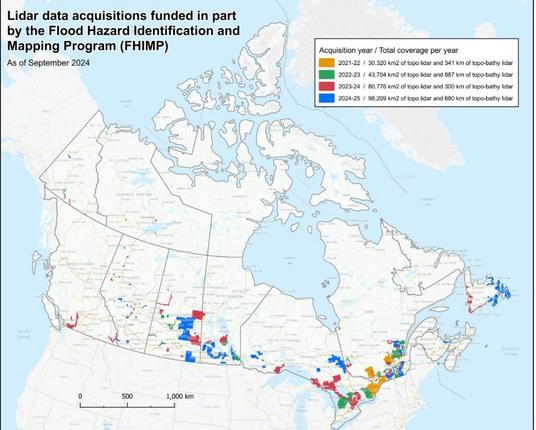 map - Canada -  LiDAR acquisitions in support of the Flood Hazard Identification and Mapping Program (FHIMP) @ Sep. '24