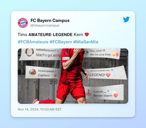 Timo 𝗔𝗠𝗔𝗧𝗘𝗨𝗥𝗘-𝗟𝗘𝗚𝗘𝗡𝗗𝗘 Kern ❤️

#FCBAmateure #FCBayern #MiaSanMia https://t.co/5DpJNoinc4