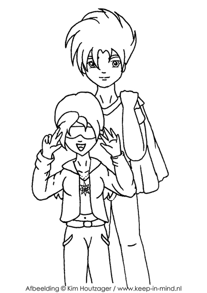 a girl with sunglasses and a boy holding his jacket