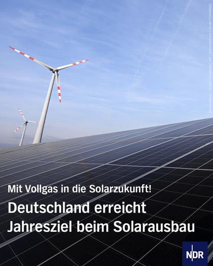 Foto eines Windrads und davor Photovoltaikanlagen.

Dazu der Text: Mit Vollgas in die Solarzukunft! Deutschland erreicht Jahresziel beim Solarausbau