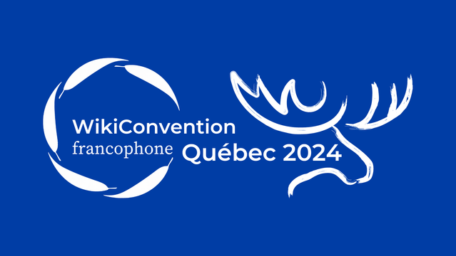 Le logo de la Wikiconvention francophone à Québec, avec le profil d'un orignal à droite.