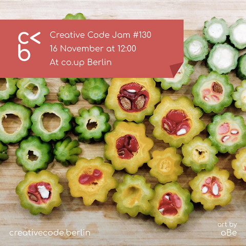 An arrangement of round-ish green and yellow fruit slices that looks like generative art