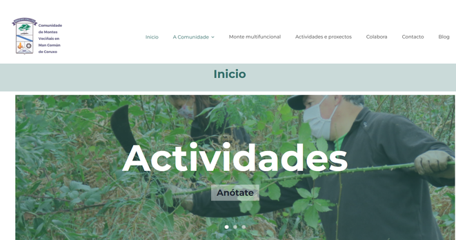 Aparece a portada principal da páxina web da Comunidade de Montes de Coruxo. Nesa web pódense coñecer as actividades que desenvolven desde a Comunidade