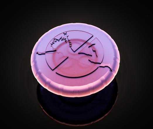 Translucent pink clickwheel cap with a Jumperless logo embossed