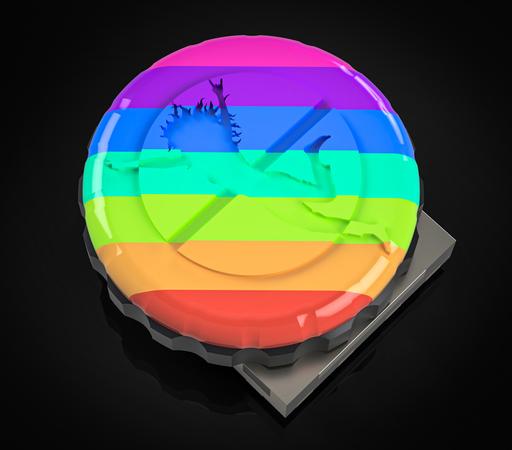 Full color resin clickwheel cap with 7 rainbow stripes and a Jumperless logo embossed