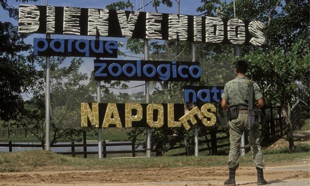 Entrada al zoológico privado de Pablo Escobar en la Hacienda Nápoles. (Eric VANDEVILLE/Gamma-Rapho via Getty Images)