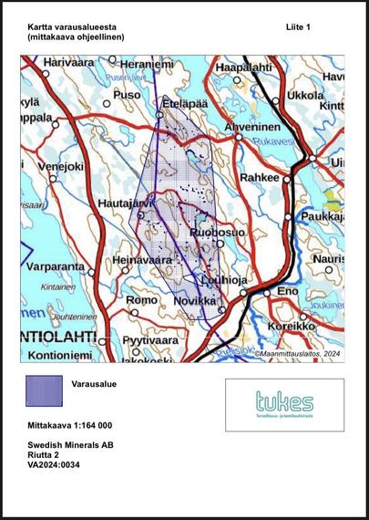 Varauskartta joka kattaa noin 1900 hehtaaria.