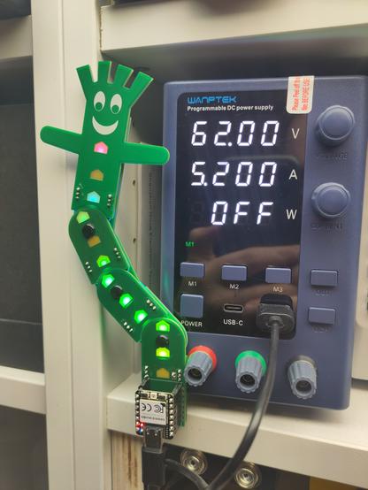 A fully glowing inflatable advertisement man, made by 4 PCBs that are joined by plastic rivets