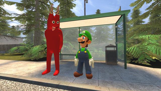 Banban and Luigi at the bus stop.