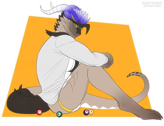 An anthro Koraidon sits surrounded by billiard balls