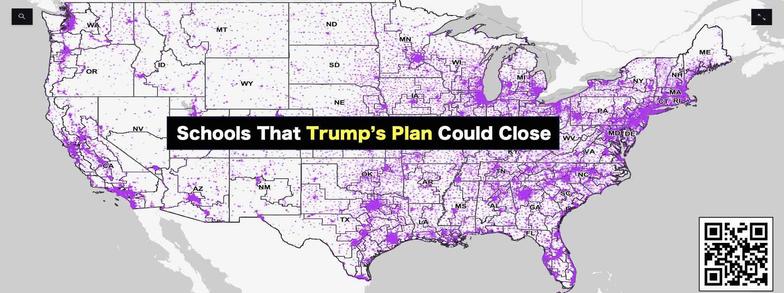 Trump’s Education Cuts: Is Your Kid’s School on the Chopping Block? Check this map of all the public schools in America and the Rep/Senator representing that district.