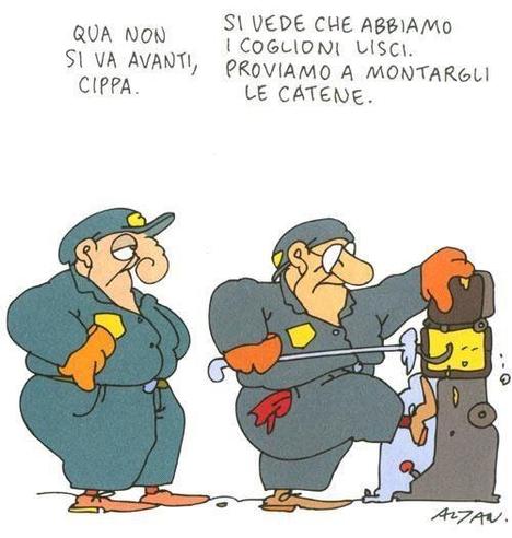 Ecco una descrizione alternativa dell'immagine:

L'immagine mostra un fumetto con due uomini, entrambi vestiti con tute blu e cappelli. Uno dei due sta lavorando a una macchina, usando una leva.  Sopra l'immagine ci sono due frasi in italiano, che sembrano essere dei dialoghi.