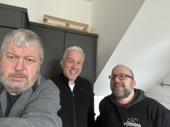 Steve, me and Patrick in the kitchen of our digs.