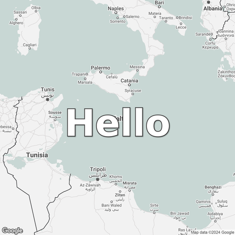 Map of Malta overlaid with a translation of the word "hello": Hello.