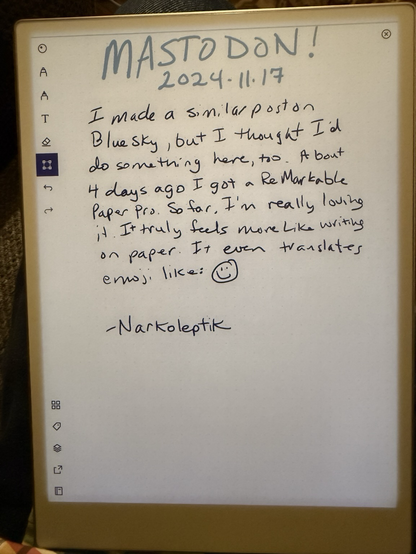Photo of a handwritten note containing the text in this post on a Remarkable Paper Pro