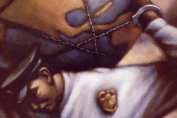 1991 Artistic Expression of Restraint

In this image, we see an art piece that captures a person restrained with chains or ropes around their wrists. The individual appears to be in distress or discomfort, as suggested by the positioning and expression conveyed through brush strokes.

"Artistic Expression of Restraint"