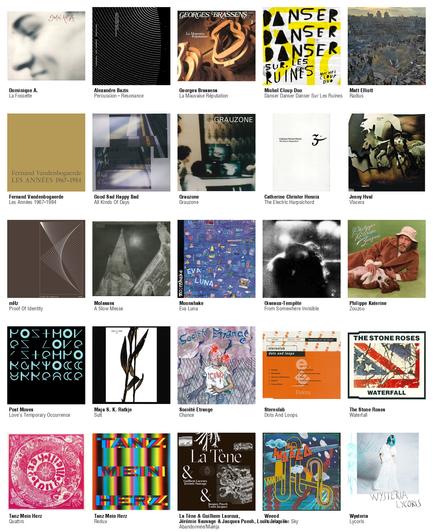 Collage des pochettes des albums de Dominique A. (La Fossette [Edition Spéciale]), Alexandre Bazin (Percussion - Resonance), Georges Brassens (La Mauvaise Réputation), Michel Cloup Duo (Danser Danser Danser Sur Les Ruines), Matt Elliott (Radius), Fernand Vandenbogaerde (Les Années 1967-1984), Good Sad Happy Bad (All Kinds Of Days), Grauzone (Grauzone), Catherine Christer Hennix (The Electric Harpsichord), Jenny Hval (Viscera), mHz (Proof Of Identity), Molasses (A Slow Messe), Moonshake (Eva Luna [Deluxe Edition]), Oiseaux-Tempête (From Somewhere Invisible), Philippe Katerine (Zouzou), Post Moves (Love's Temporary Occurrence), Maja S. K. Ratkje (Sult), Société Etrange (Chance), Stereolab (Dots And Loops [Europe Promo]), The Stone Roses (Waterfall), Tanz Mein Herz (Quattro), Tanz Mein Herz (Redux), La Tène & Guilhem Lacroux, Jérémie Sauvage & Jacques Puech, Louis Jacques (Abandonnée/Maléja), Weeed (You Are The Sky), Wysteria (Lycoris)