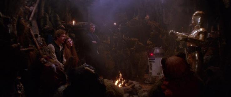 C3PO narrates the story of Star Wars to the Ewoks in Return of the Jedi