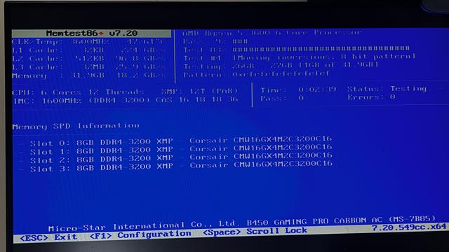 A photo of mentest86 running a test.
