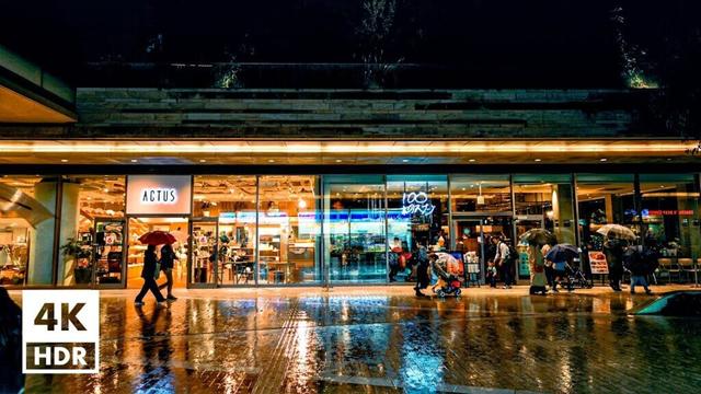 Dusk in Futako-tamagawa, Tokyo in the rain | 4K HDR with Binaural Japanese Sounds