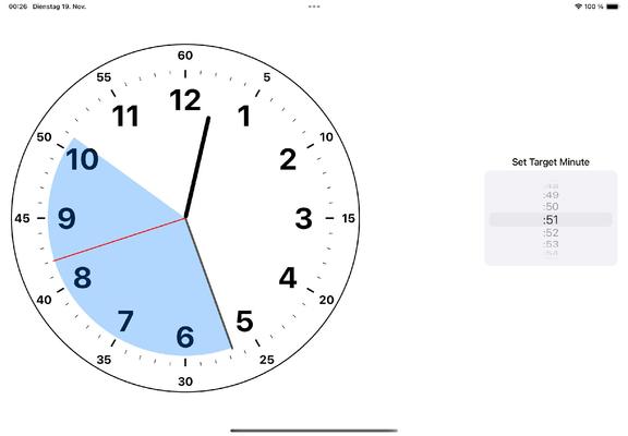 Screenshot of the app showing a clock with 20 minutes highlighted