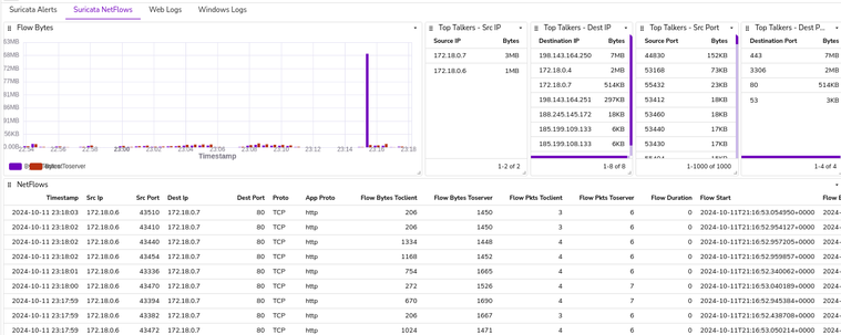 IDS Lab Dashboard for netflows from Suricata
