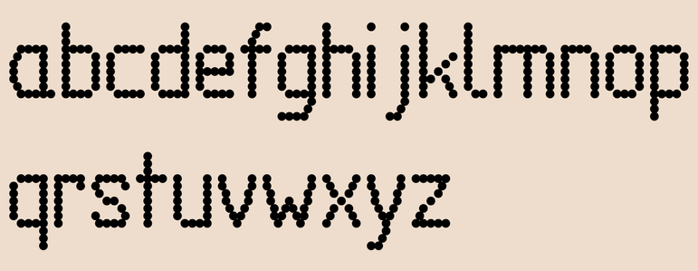 a showing of the lowercase from a (fantasy) dot matrix font. The proportions are approximately the same as the previous TGL/DIN font.