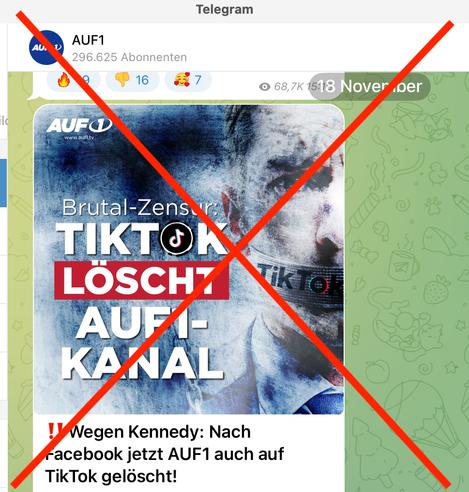 Telegram AUF1: TikTok löscht AUF1-Kanal, 18.11.24