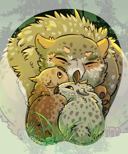 Mousepad design with a mother owlbear and her two cubs