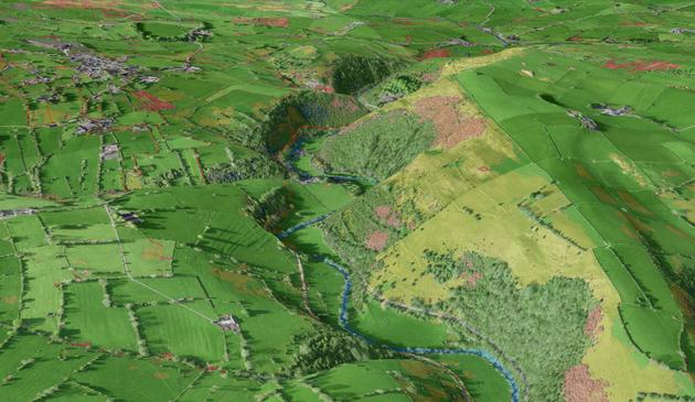 aerial image with annotation - “AI predictions of #LandCover in the #PeakDistrict #NationalPark [UK]…”